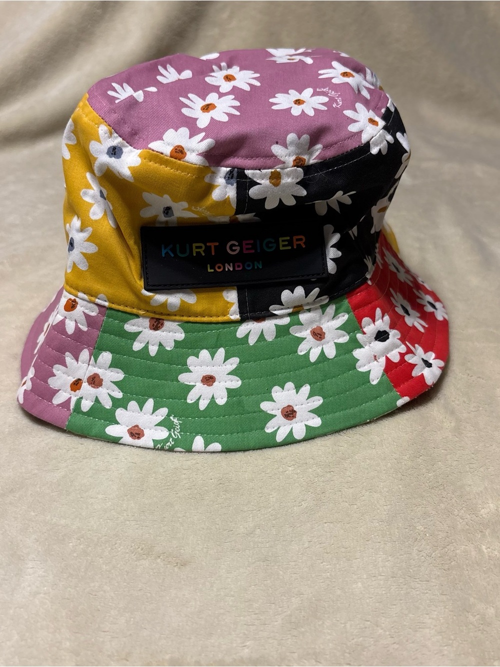 Kurt Geiger Kids Patchwork Daisy Bucket Hat in Pink, Yellow, Black, Green, Red